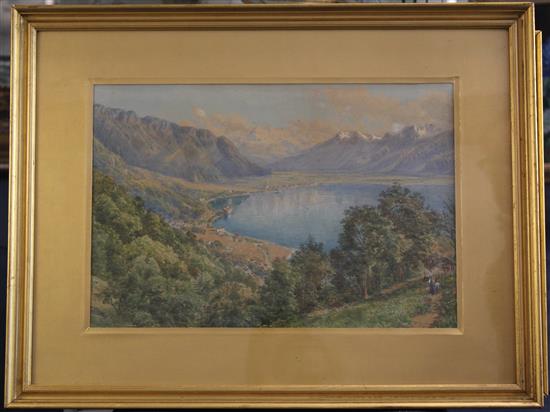 Charles Jones Way (1834-1919) View of a Swiss lake scene, 13.5 x 20in.